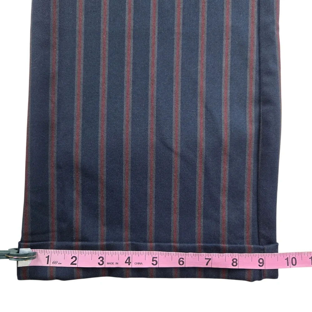 By Anthropologie Low-Rise Striped Flare Pants Cuffed Hem Blue Red